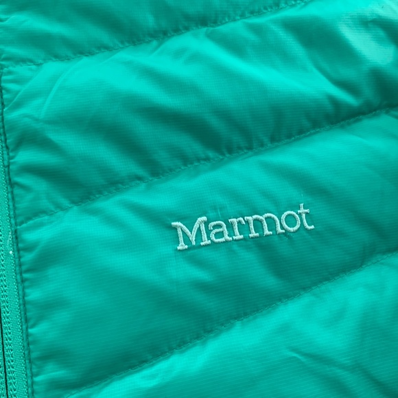 Womens Marmot 700 Fill Duck Down Turquoise Puffer Jacket Size XL - Picture 2 of 16